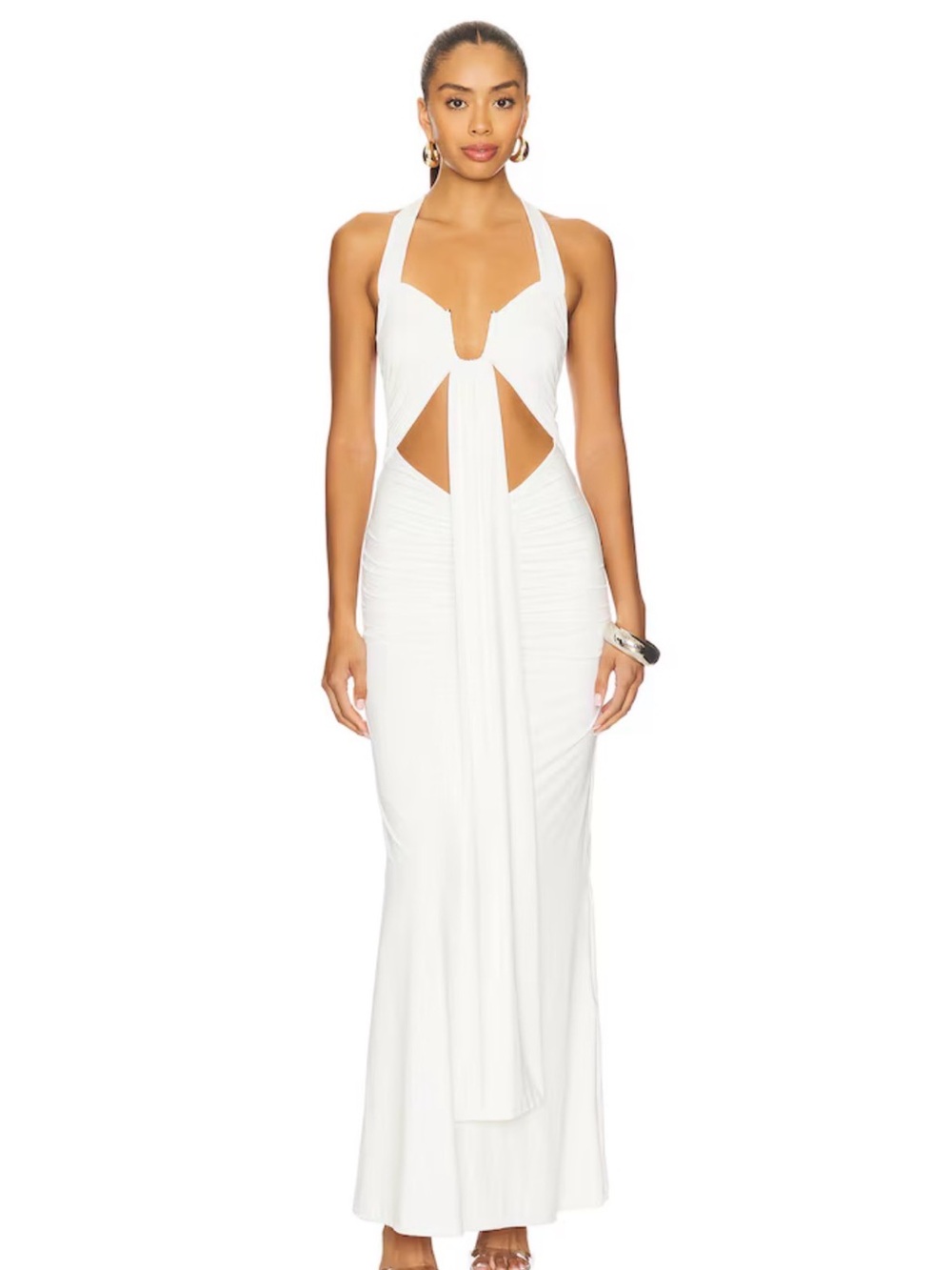 Cutout Halter Maxi Dress in White
